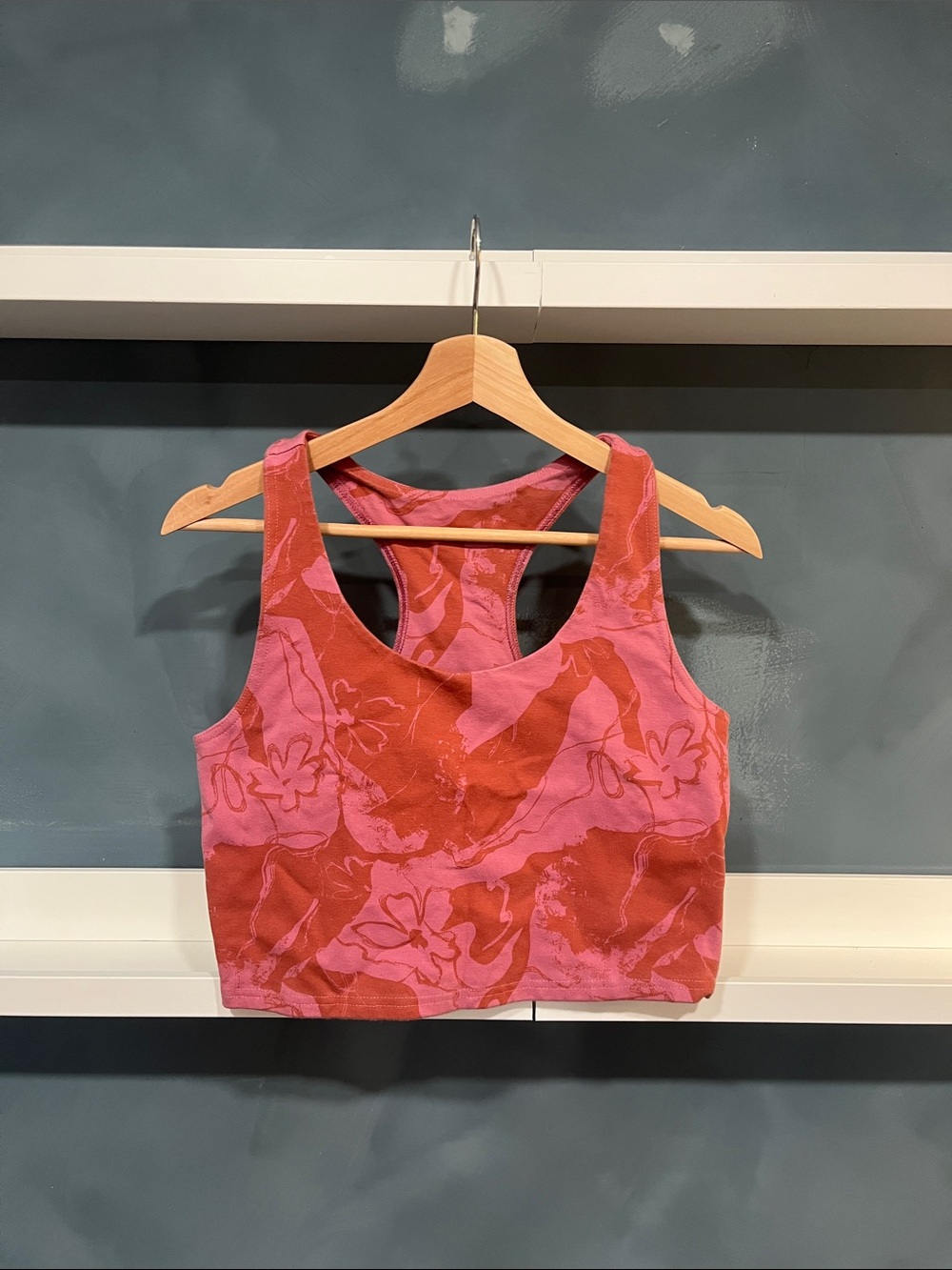 Women's Pink & Red Floral Racerback Crop Tank